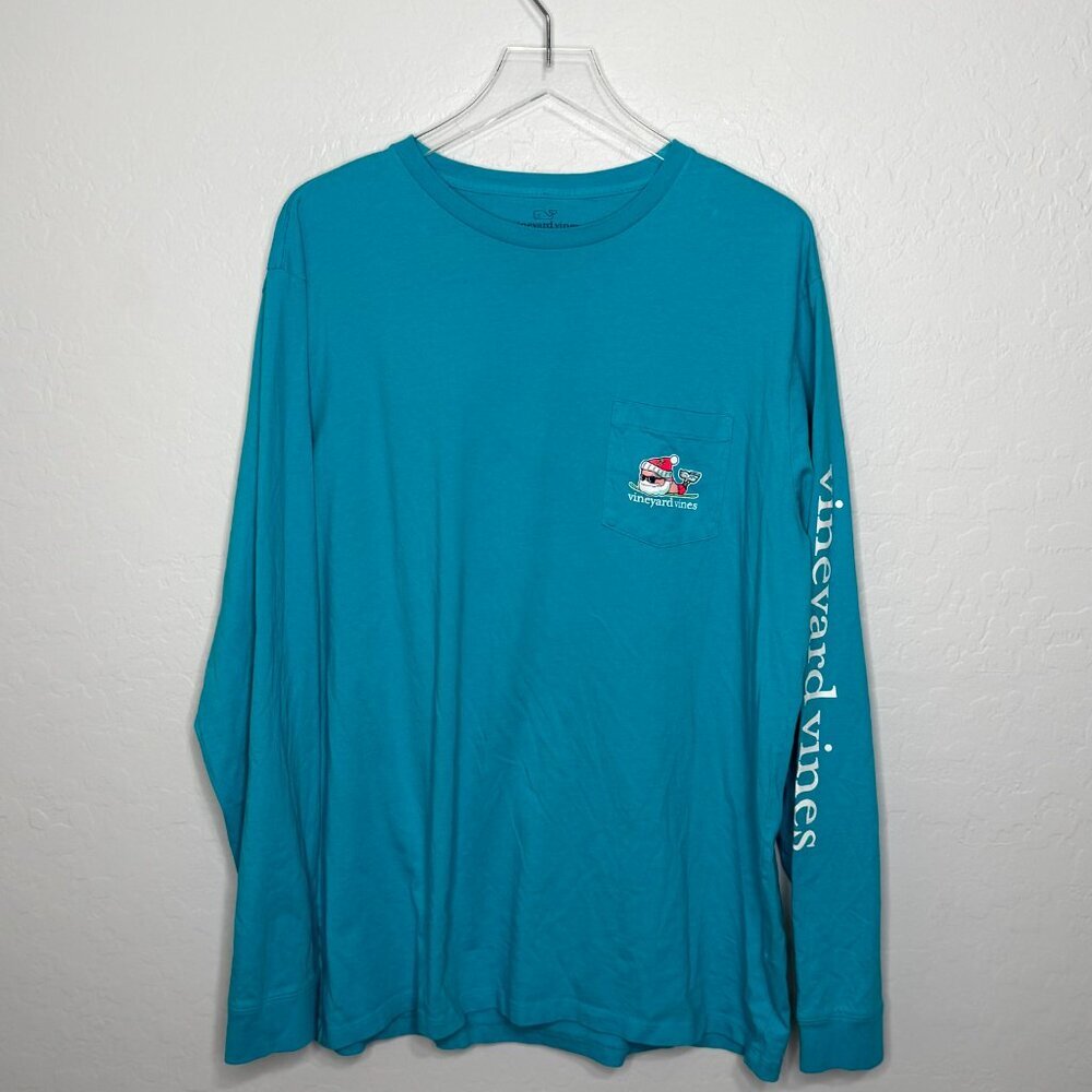 Vineyard Vines Santa Ski Whale Long Sleeve Front Pocket Crew Neck Shirt XL